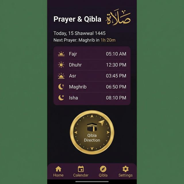 Shia Prayer Time App prayer and Qibla interface