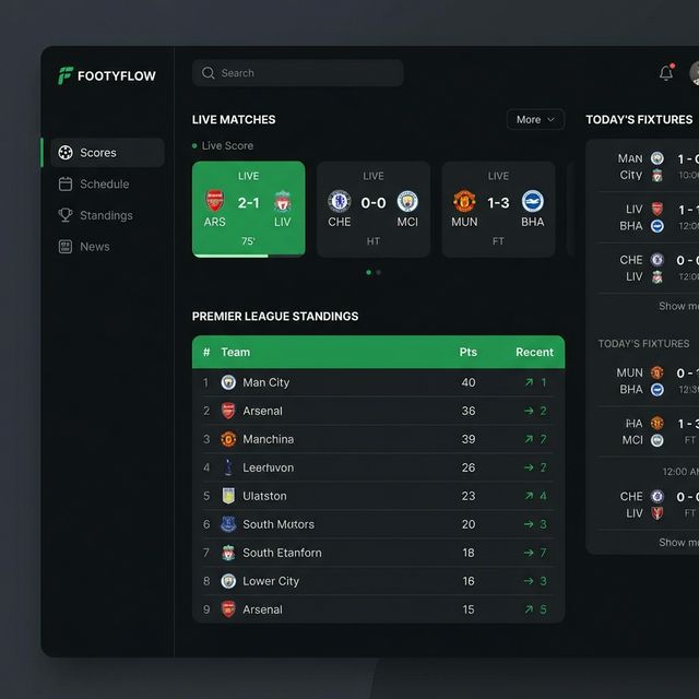 SoccerHub scores and standings interface